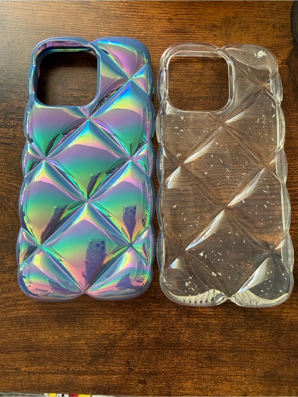 Iridescent Puffer Quilted Phone Case - Clear & Rainbow iPhone 15 Pro Max